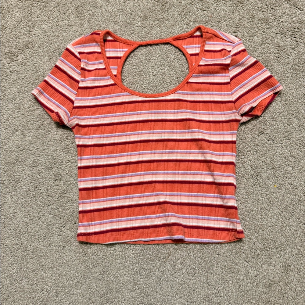 SO Red and White Striped Crop Top